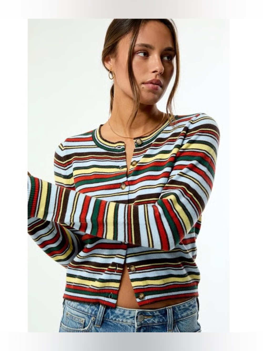 Pacsun Striped Multicolor Button-Front Sweater Top - Women